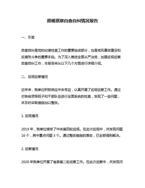 巡视巡察自查自纠情况报告