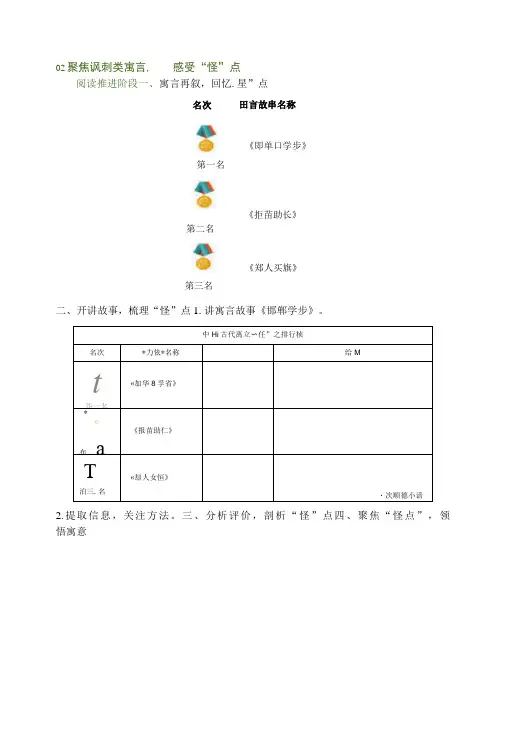 三下《中国古代寓言》整本书阅读教学设计