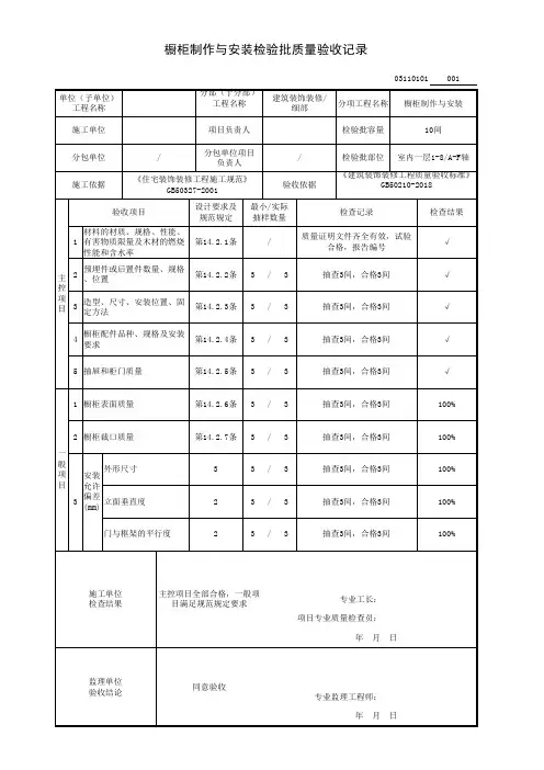 橱柜制作与安装检验批质量验收记录