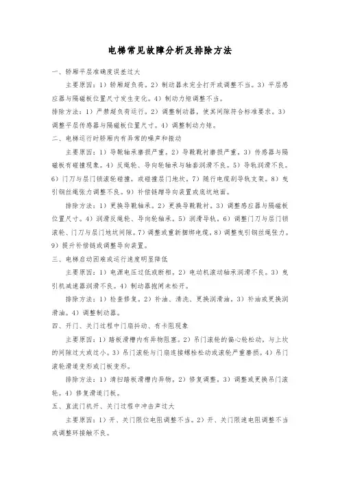 电梯常见故障分析及排除方法