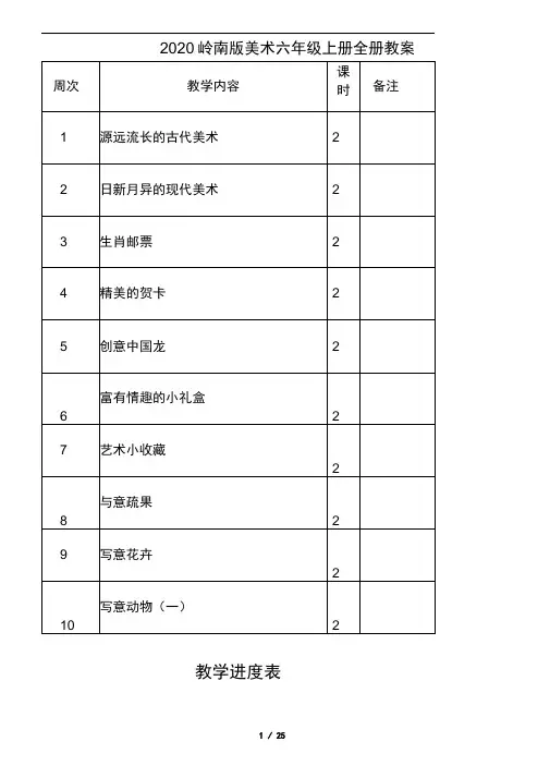 2020岭南版美术六年级上册全册教案