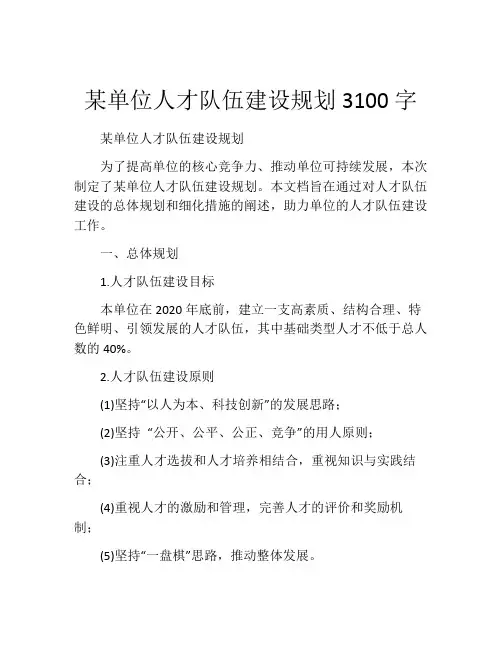 某单位人才队伍建设规划3100字