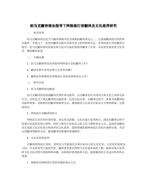 纽马克翻译理论指导下网络流行语翻译及文化差异研究