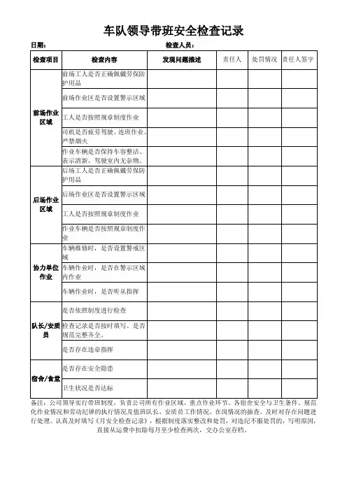 车队领导带班安全检查记录