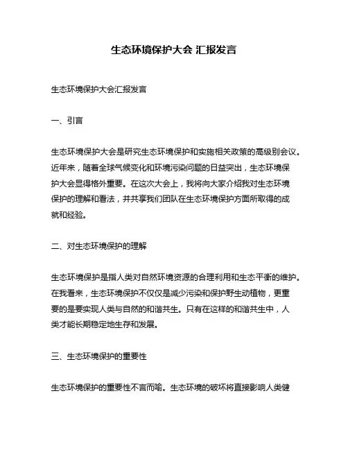 生态环境保护大会 汇报发言