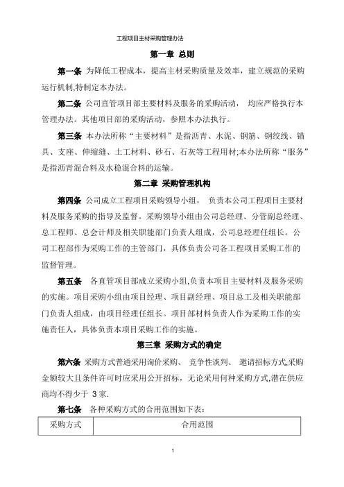 工程项目主材采购管理办法