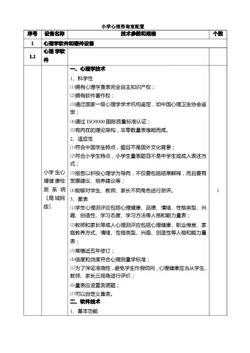 小学心理咨询室配置清单
