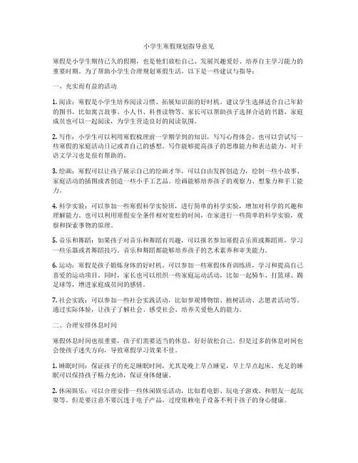 小学生寒假规划指导意见
