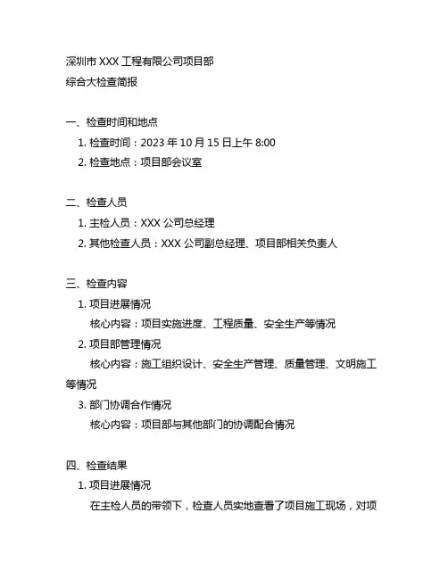 公司领导检查我项目部综合大检查的简报