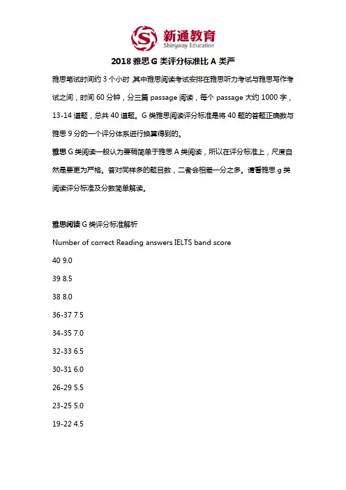 2018雅思G类评分标准比A类更严