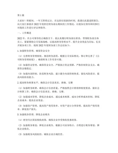 财务部长年终述职报告(3篇)