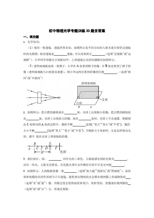 初中物理光学专题知识训练30题含参考答案-精选5篇