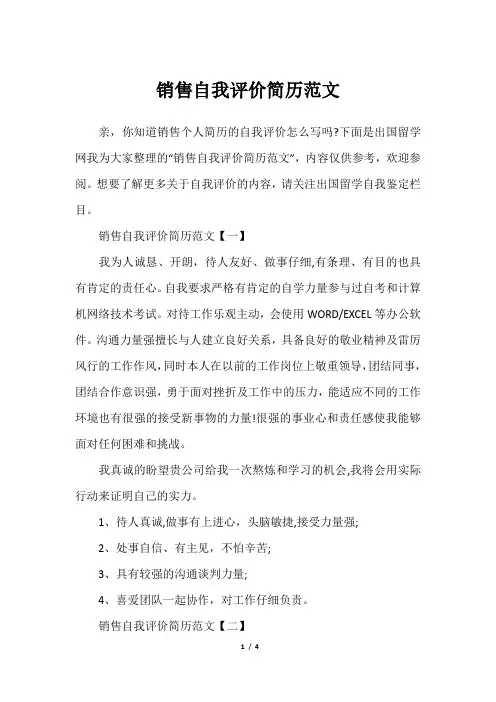 销售自我评价简历范文