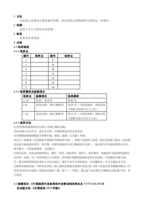 纯化水检测标准操作规程