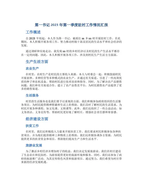 第一书记2023年第一季度驻村工作情况汇报