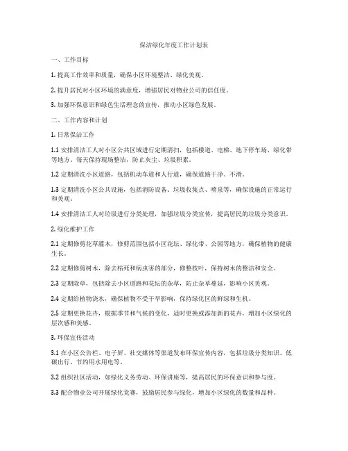 保洁绿化年度工作计划表