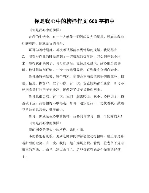 你是我心中的榜样作文600字初中