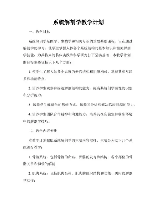 系统解剖学教学计划