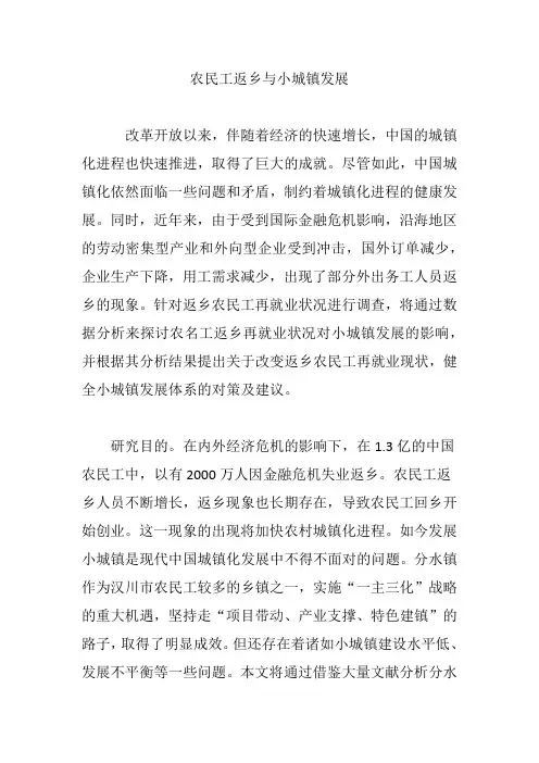 农民工返乡与小城镇发展