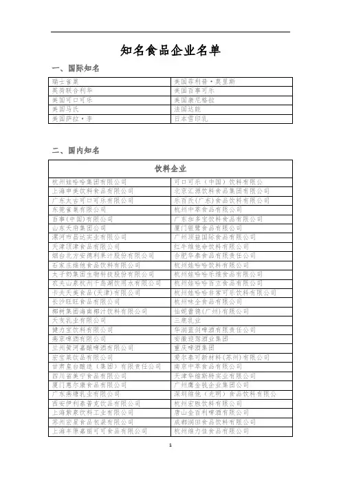 知名食品企业名单