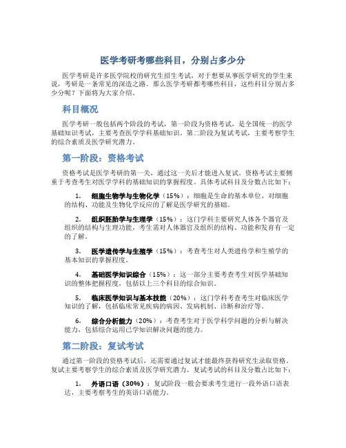 医学考研考哪些科目分别多少分