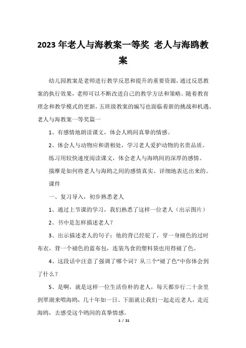 2023年老人与海教案一等奖 老人与海鸥教案