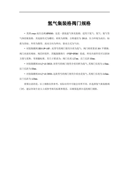 氢气集装格阀门规格