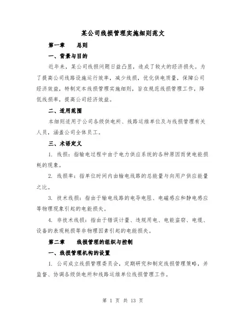 某公司线损管理实施细则范文（三篇）