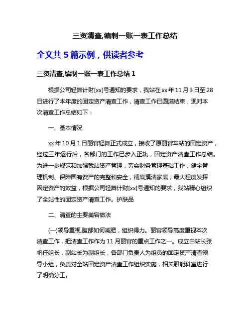 三资清查,编制一账一表工作总结