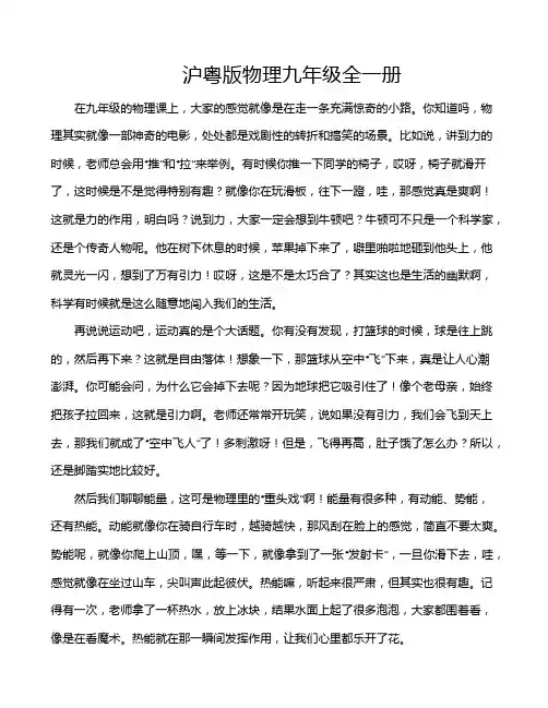 沪粤版物理九年级全一册