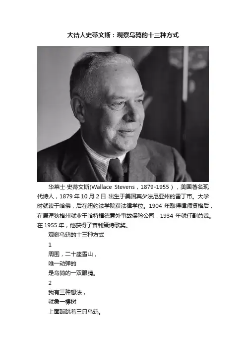 大诗人史蒂文斯：观察乌鸫的十三种方式