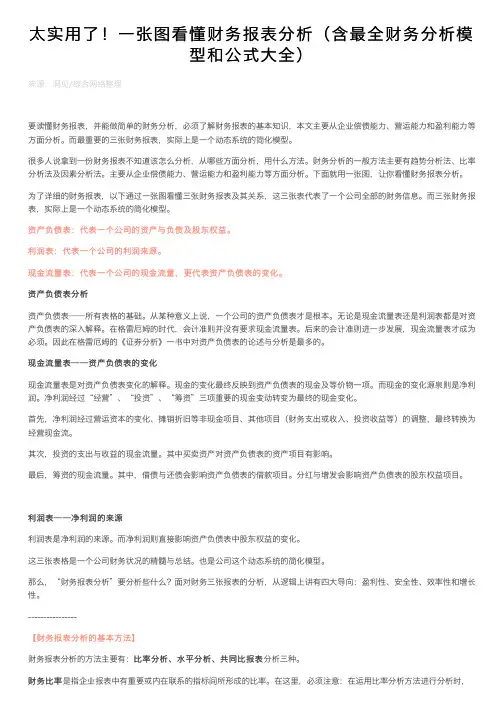 太实用了！一张图看懂财务报表分析（含最全财务分析模型和公式大全）