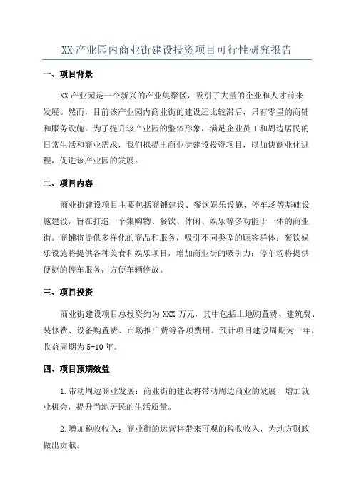XX产业园内商业街建设投资项目可行性研究报告