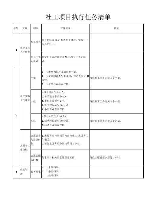 社工项目执行任务清单