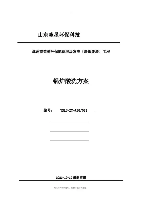 锅炉酸洗方案说明