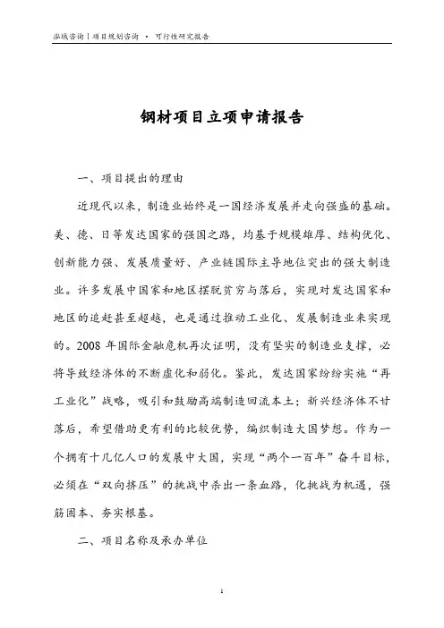 钢材项目立项申请报告