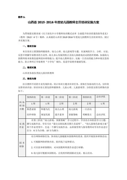 2015-2016年度山西省幼儿园教师全员培训实施方案1