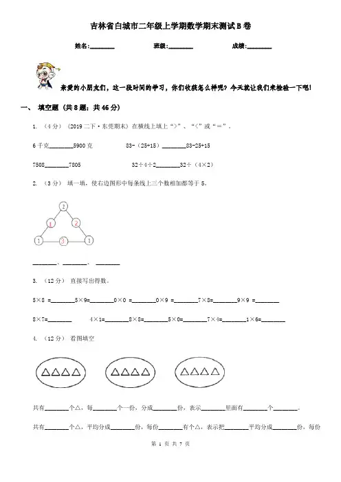 吉林省白城市二年级上学期数学期末测试B卷