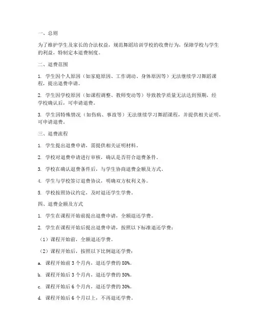 舞蹈培训学校退费制度