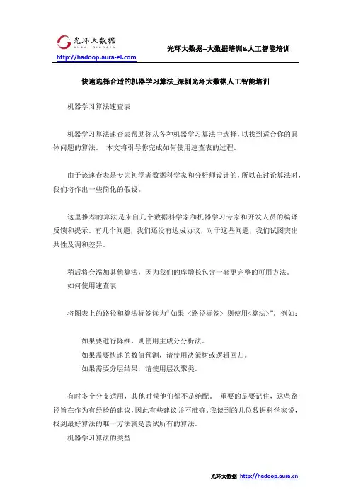 快速选择合适的机器学习算法_深圳光环大数据人工智能培训