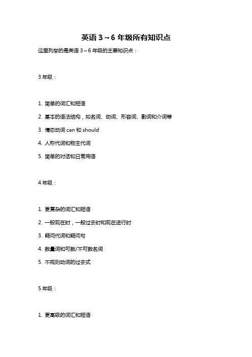 英语3～6年级所有知识点