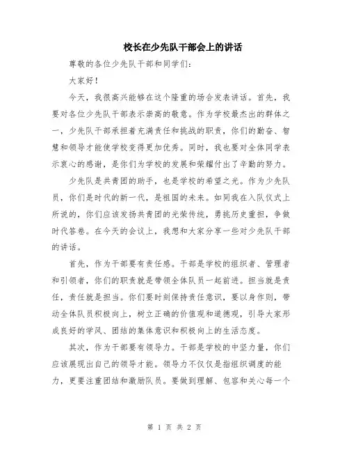 校长在少先队干部会上的讲话