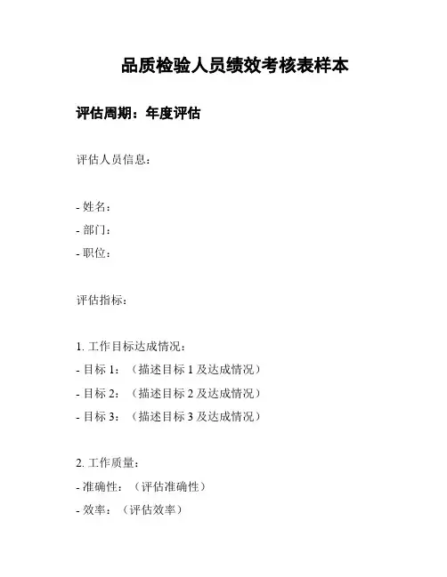 品质检验人员绩效考核表样本