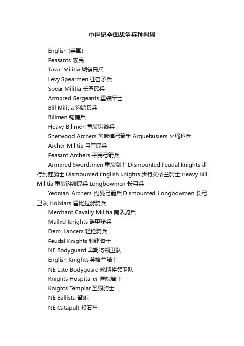 中世纪全面战争兵种对照