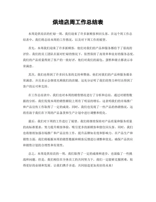 烘培店周工作总结表