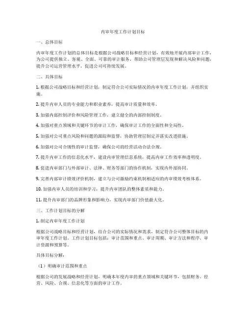 内审年度工作计划目标
