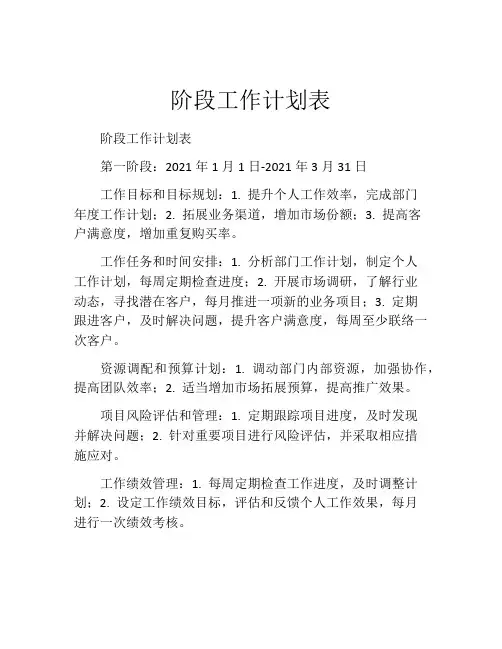 阶段工作计划表