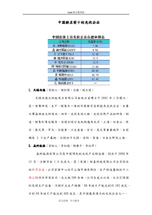 我国排名前十的光伏企业和行业介绍