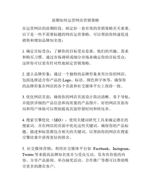 前期如何运营网店营销策略