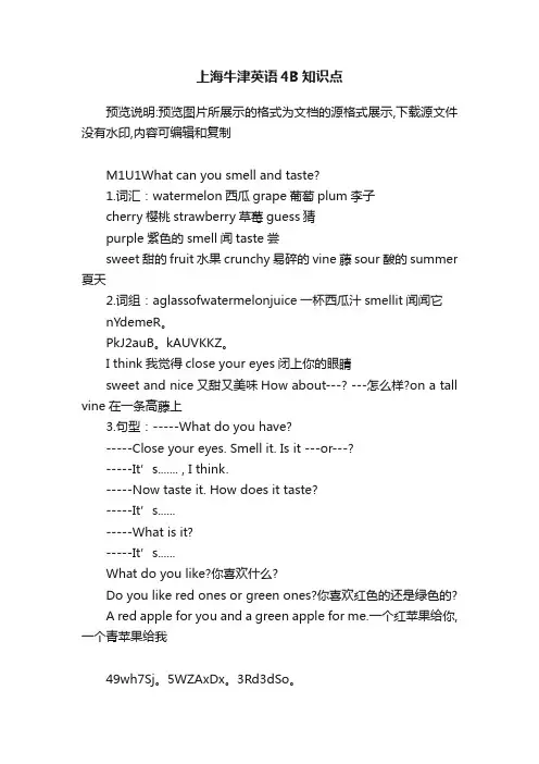 上海牛津英语4B知识点